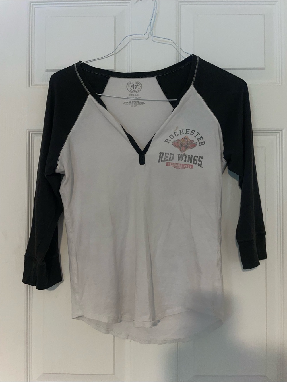 '47 Rochester Red Wings Black & White Raglan Long Sleeve Tee